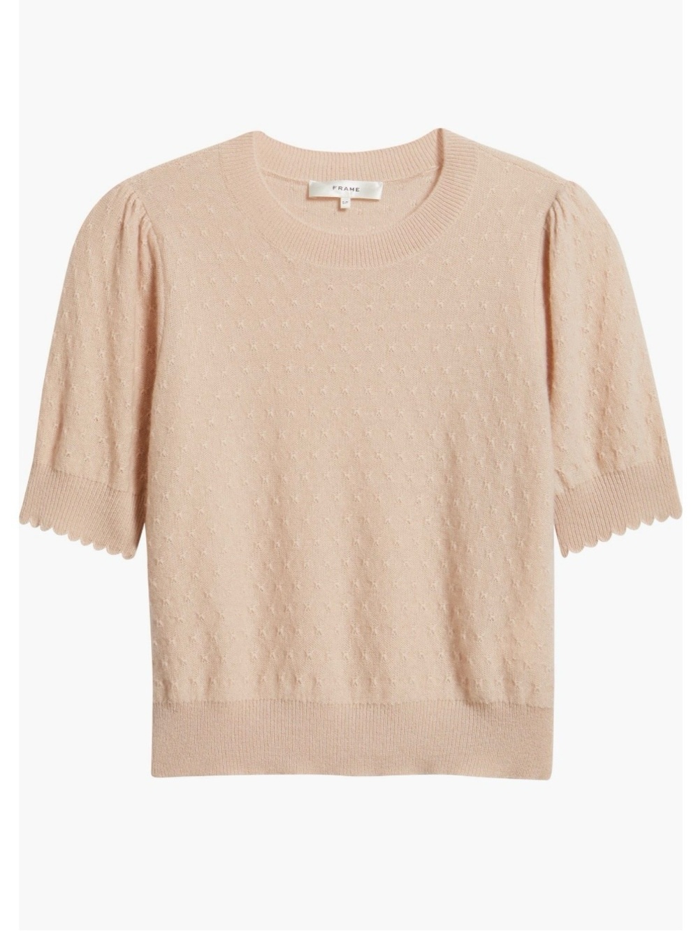 Frame Puff Sleeve Pointelle Cashmere Sweater in Pink Sand Size L - Picture 5 of 10